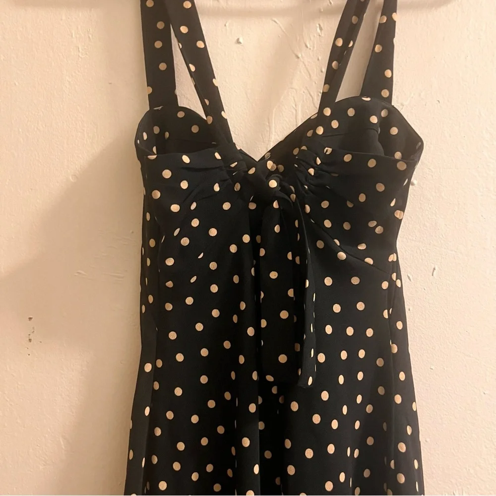 abercrombie & fitch black & white polka dot sleeveless backless midi dress